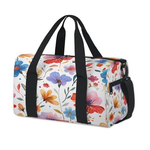 Watercolor Flower Travel Duffel Bag for Women and Men, Colorful Floral Sport Tote Gym Bag Carry on Weekender Overnight Bags