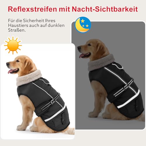 Woiil Hundemantel Winter, Hundemantel Wasserdicht für Grosse Hunde mit Verstellbaren Schultergurten, Hundejacke aus Fleece, Reflektierende Streifen, Geeignet für Deutsche Schäferhunde (XXL,Schwarz)