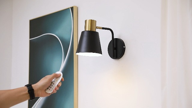 Image of Battery Operated Wall Sconce Set of 2,Rechargeable Wall Lights with Remote Control,Black Gold Modern Wall Sconces Dimmable,15 Colors,Wireless LED Wall Lamp for Bedroom Living Room Farmhouse Hallway