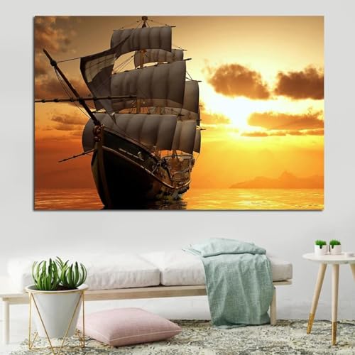 Toile peinture bateau paysage marin d'art contemporain de haute précision