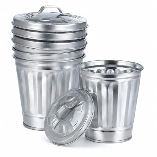 Image of jojofuny 3pcs Mini Iron Trash Can Set with Lid, 50ml Capacity, Silver Color, Suitable for Home and Office