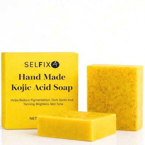 Image of Kojic Acid Soap For Skin Brightening | Tan Removal Soap Men and Women | Pigmentation & Dark Spot Removal Bar with Vitamin E, Coconut Oil, Shea Butter & Olive Oil | Handmade | Skin Whitening | Men & Women | Paraben Free (250g (Pack Of 2), Kojic Acid)