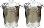 Trendi® 2 x Large 90L Litre Galvanised Steel Metal Bin With Lid