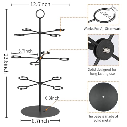 Cocktail Tree Stand for Parties Brunch,3 Tiers 12 Holders Drink tower Wine Glass Holder Stand,Champagne Tower Martinis Tree,Wine Glasses Display Margarita tower Drink stand for Mimosa Bar Party Bridal by QPIX DIGITAL - Image 8