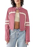 Saodimallsu Women’s Faux Leather Jackets Zip Up Stand Collar Cropped Motocross PU Coats