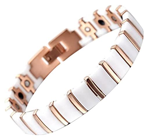 Pulsera de cerámica magnética - Athena blanco y cobre 16 cm - pulsera anti dolor - pulsera de artritis - pulsera de magnetoterapia - pulsera magnética - pulsera de energía