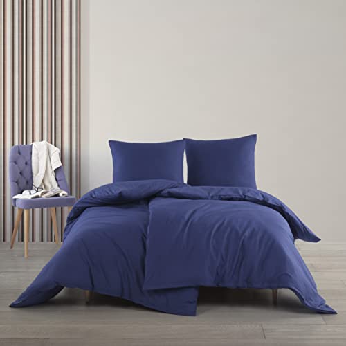 Bio-Baumwolle Bettwäsche Navy Blau Grün | Geometrisches Bienenwaben-Muster | 135x200cm