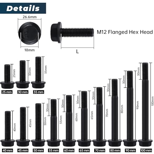 Image of 4 Sets M12-1.75 x 60mm Flange Hex Bolt with Flange Nuts and Flat & Lock Washers Assortment Set, 10.9 Grade Alloy Steel, Serrated, for Automotive Repair & Machinery Projects, Glvaner