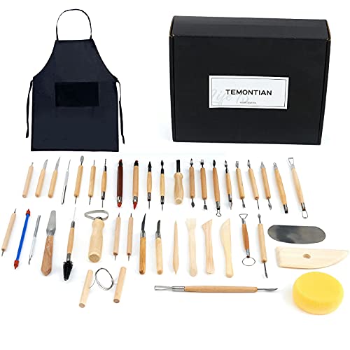 Temontian Pottery Clay Sculpting Tools,Double Sided Polymer Clay Tools, Sculpting Clay,43Pcs Double Sided Ceramic Clay Carving Tool Set With Carrying Case Bag For Beginners (Black) #TOP4