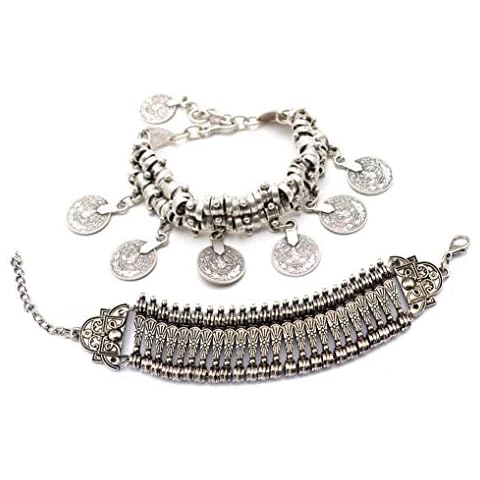 Zealmer Boho Bracelet Set Bohemian Coin Bracelet Tribal Statement Design Hand Bracelet 2 Types Cover
