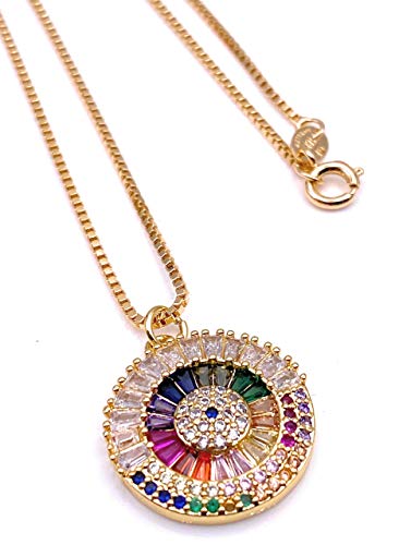 Evil Eye Color Charm Disc Pendant Necklace 17 Inches 44 cm Box Chain