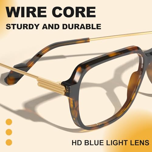 Image of VISOONE Oversized Blue Light Blocking Glasses with Chic Square TR90 Frame and Metal Temple for Women Men Ryan