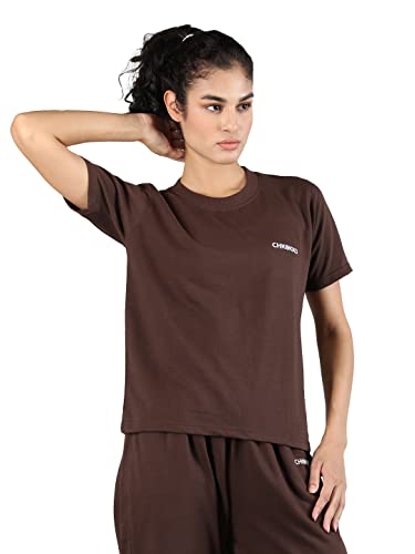 Image of CHKOKKO Women's Terry Cotton Loose Fit Half Sleeve Casual Style T-Shirt