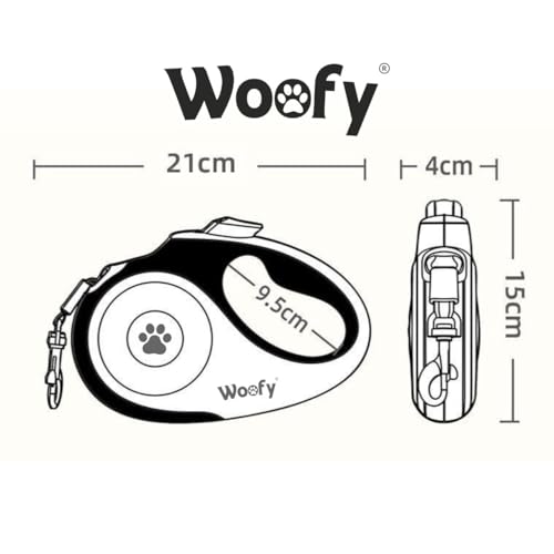WOOFY Smycz dla dużych psów, 5 m (do 50 kg) – wytrzymała, wysuwana smycz z hamulcem szybkotnącym D-Lock, system Anti-Twist 360°, automatyczna smycz dla psa, wysuwana smycz z ergonomicznym uchwytem