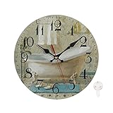 LOKMU Silent Non Ticking Clock 10 Inch, Round Wall Clock,Decorative for Living Room, Kitchen, Home,Bathroom, Bedroom, Office or School, Blue Vintage Bathroom Bathtub