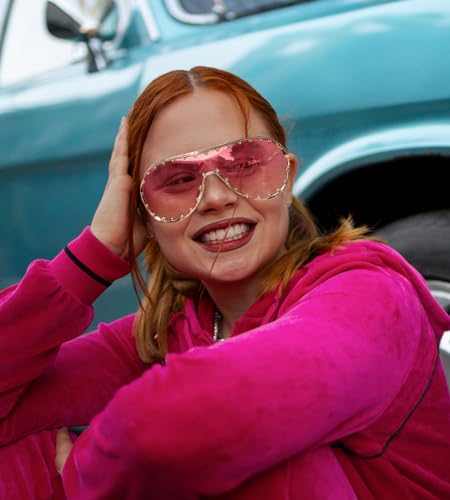 FEISEDY Sunglasses Womens, Trendy Oversized Y2k Style, One Piece Wraparound Sun Glasses B91262