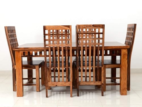 Image of Sheesham Wood Rectangle Dining Table with 6 Chairs | Durable Wooden Multipurpose 6 Seater Dining Table Set Furniture for Living Room, Home, Restaurant and Hotels (Natural Finish)