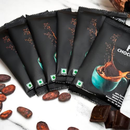 Image of Jus'Trufs Hot Chocolate Mix | 30% Cocoa Premium Dark Drinking Chocolate | Less Sugar, Vegan, Lactose Free, Gluten Free | Serve Hot or Cold | Pack of 6 (50g Each)