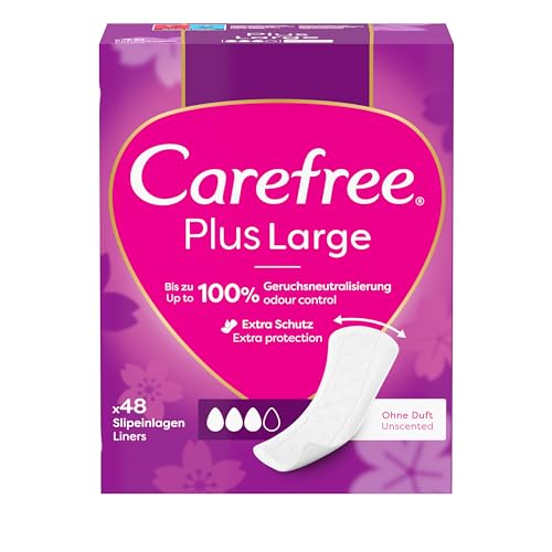 Carefree Slipeinlage Plus Large ohne Duft 48 Stk. super saugstarke Slipeinlagen um Flüssigkeiten sofort einzuschließen, bis zu 100Prozent Geruchsneutralisierung