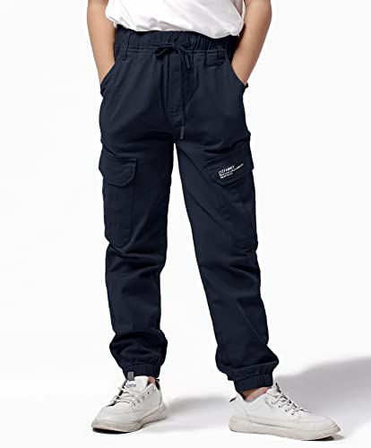 Loktarc Little Boys Pull On Cargo Pants Kids Cotton Twill Drawstring Jogger Navy 6-7 Years/Size 130 #TOP2