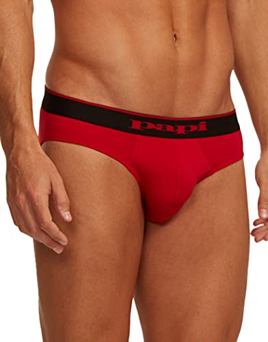 Papi Men's 3-Pack Cotton Stretch Brief, Red/Grey/Black, Medium #TOP12