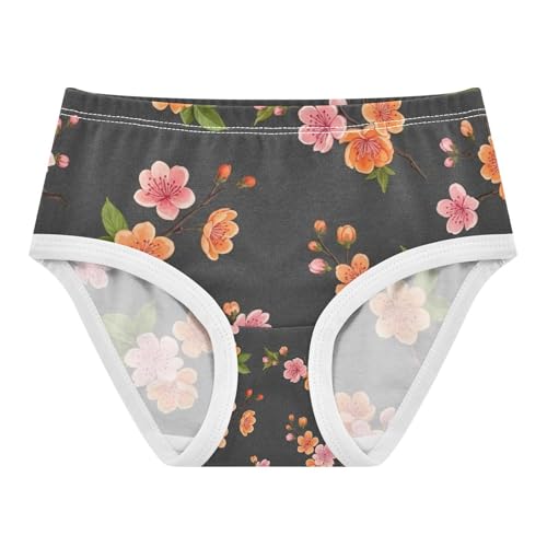 Toddler Girl Briefs, Cherry Blossom Flowers Green Leaves Girls Underwear Cotton, 2–8 Years
