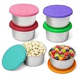 WANHMIF 6Pack 8oz Stainless Steel Snack Containers for Kids, Reusable Small Metal Food Containers with Silicone Lids, Stackable Metal Toddler Lunch Box for Daycare, School and Outdoor (1CUP)