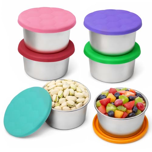 WANHMIF 6Pack 8oz Stainless Steel Snack Containers for Kids, Reusable Small Metal Food Containers with Silicone Lids, Stackable Metal Toddler Lunch Box for Daycare, School and Outdoor (1CUP) by WANHMIF - Used condition - US$14.54