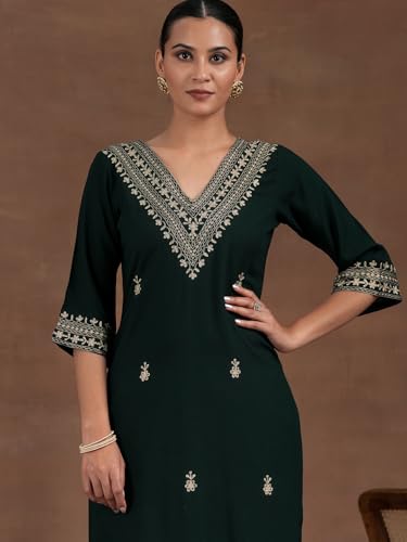 Image of Libas Womens Embroidered Viscose Straight Kurta for Women | Ethnic wear | Bridal Suit | Wedding Dress | Occasion wear