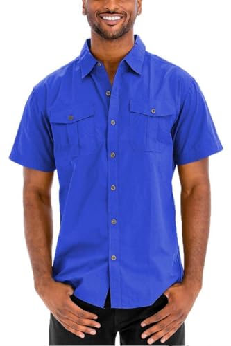Men's Shirts - Mens Royal Blue Two Pocket Button Down Shirt