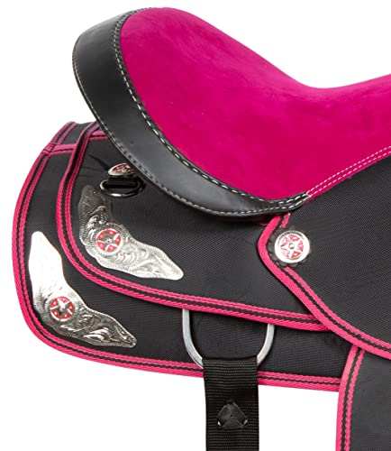 Acerugs Western Horse Saddle Set Pad Headstall Reins Breast Collar Tack Light Weight Synthetic Cordura (Pink, 16") #TOP6