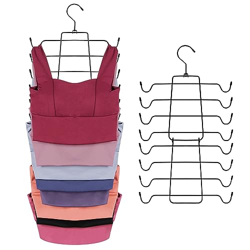 ZEDODIER 2 Pack Tank Top Hanger Space Saving, Bra Hangers for Closet Organizer, Hanging Bra Organizer Tank Tops Holder with 16 Hooks, Metal Closet Organizers and Storage Small Space Solutions, Black