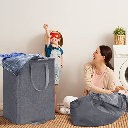 Ghvyennttes Large Freestanding Laundry Hamper Collapsible Laundry Basket With 2 Removable Bags, Sturdy Clothes Hamper With Bottom Plate And Metal Wire Frame For Bathroom Laundry Room, Grey #TOP6