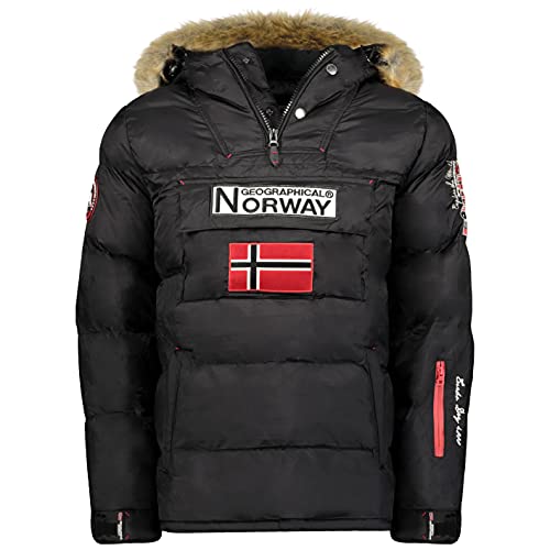 Geographical Norway Bilboquet Herren Parka, warm, wasserdicht – dicker Mantel mit Kapuze, Pelz Outdoor – warme Jacke, winddicht, Winter, Außenjacke für Männer (Schwarz, XXL)