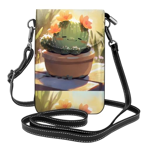 Petit sac à main pour téléphone portable motif cactus en cuir à rabat pour femme de 19,3x12,4 cm