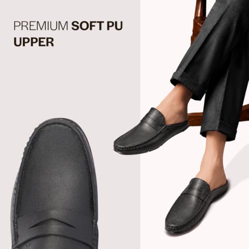 Image of FAUSTO Mens Formal Penny Loafer-Style Back Open Shoes | Casual Embossed Mule Design for Work, Party & Everyday Style | Soft Cushioned Insole