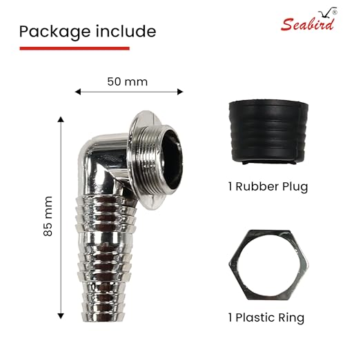 Image of SEABIRD ABS Washing Machine Drain Elbow with Rubber Seal | Durable, Leak-Proof & Rust Resistant | Includes ABS Elbow and Rubber | Ideal for Bathroom, Kitchen & Laundry Use