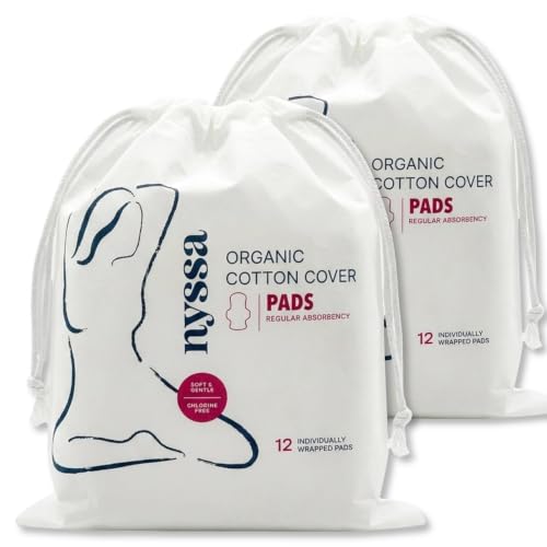 Image of Nyssa Organic Cotton Cover Period Pads, Regular Absorbency - Ultra Thin Menstrual Pads with Wings | Chlorine Free, Fragrance Free (2-Pack)