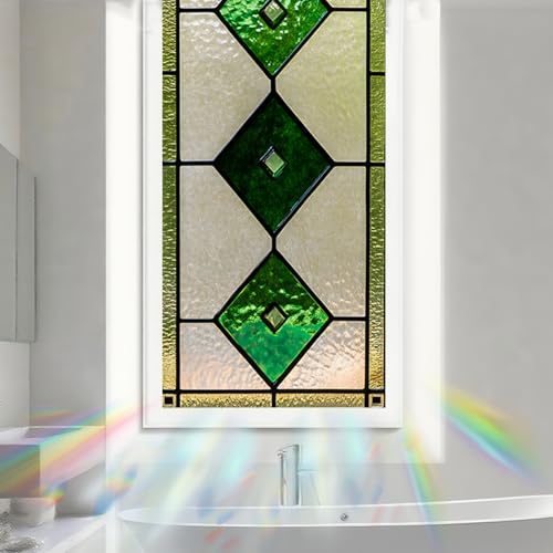 Image of Nuxovilar Green Diamond Window Film, 17.7x39.4inch | Gradient Diamond Pattern Static Cling for Home & Decor (Sparkle)