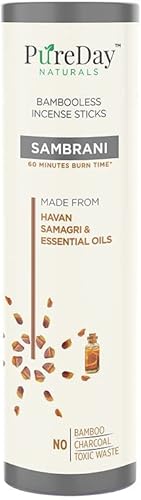 PureDay Naturals Bambooless Incense Sticks - 40 Dhoop Agarbattis - Sambrani Loban - Made from Havan Samagri, Non Toxic, Charcoal-Free - Help The Mind Focus and Concentrate