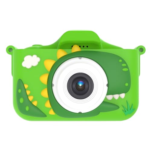 awakentti Children's Camera Toys, Children Digital Video Camcorder Camera with Cartoon Soft Silicone Cover, Cute Portable Toy for Kids Aged 3-12 Years Old (Green)