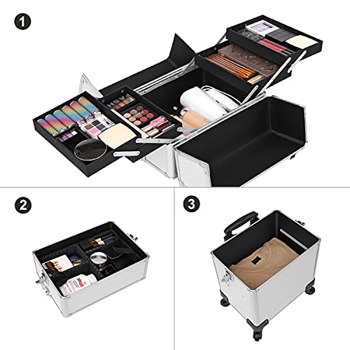 SONGMICS Kosmetikkoffer, professioneller Make-up Koffer, 3-in-1 Schminkkoffer für Reisen, großer Trolley für Friseure… – Bild 5