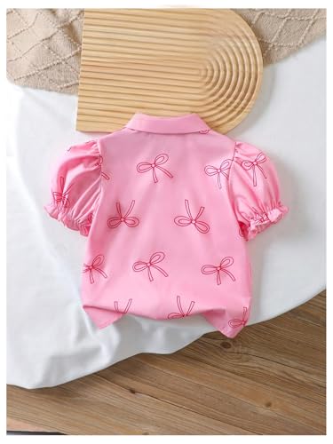 WDIRARA Toddler Girl's Bow Print Button Down Shirt Puff Sleeve Blouse Cute Top2