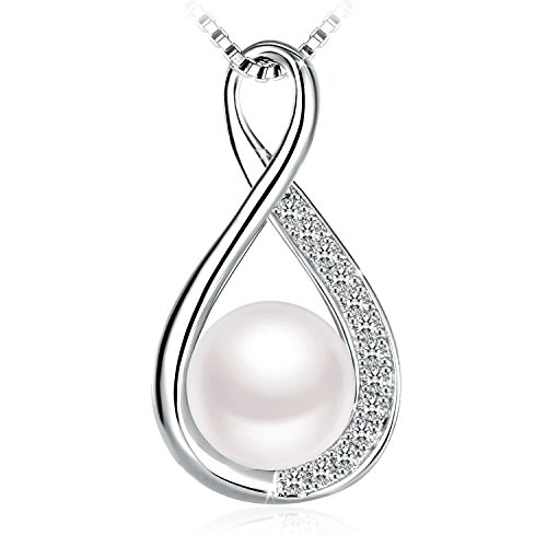 J. Rosée - Collar de plata 925 con perla de agua dulce y circonitas cúbicas blancas 5A (cadena 45 + 5 cm, incluye estuche)