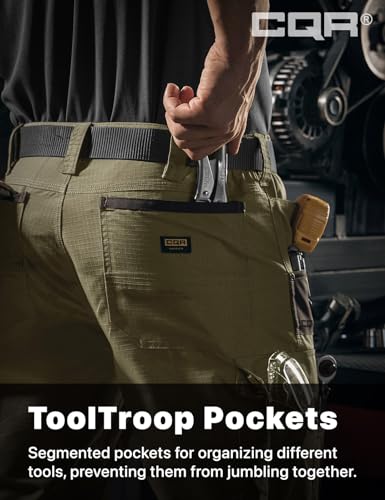 Image of CQR Men's Quick Dry Work Pants, Water Resistant Outdoor Tactical Pants, Lightweight Stretch Cargo Hiking Pants