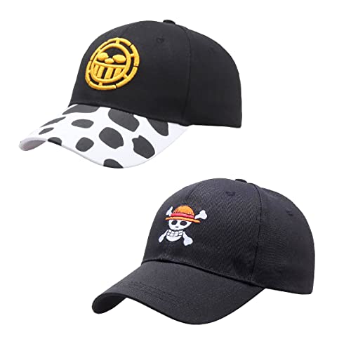 Dremokay 2Pcs Anime Hat One Piece Baseball Cap Japanese Dad Hat für Baseballkappe für Herren und Damen|Baseballmütze Basecap Mützen Caps Kappe, Gelb, 40-60 Cover