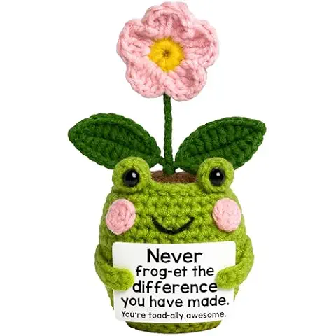 Lucagift Thank You Gifts for Women, Boss, Coworkers, Manager, Teacher, Nurse, Mom - Teacher Appreciation Gifts - 5.51'' x 2.95'' Never Forget The Difference You Make Crochet Frog Flower Crochet Cover