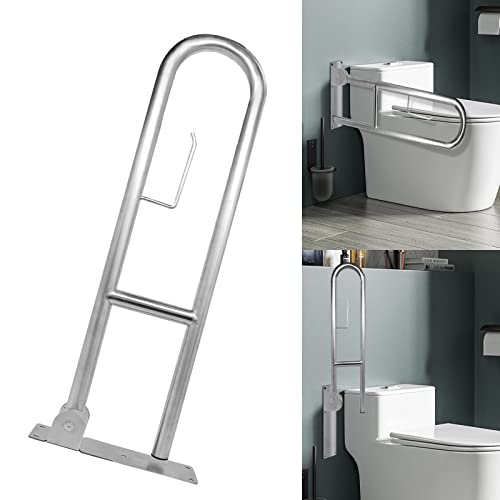 WC Haltegriff Klappbar 70CM Wandstützgriff Aufstehhilfe Stützhilfe Edelstahl Stützklappgriff Haltegriff Mit Toilettenpapierhalter Anti-Rutsch für Behinderte, ältere Menschen und Schwangere