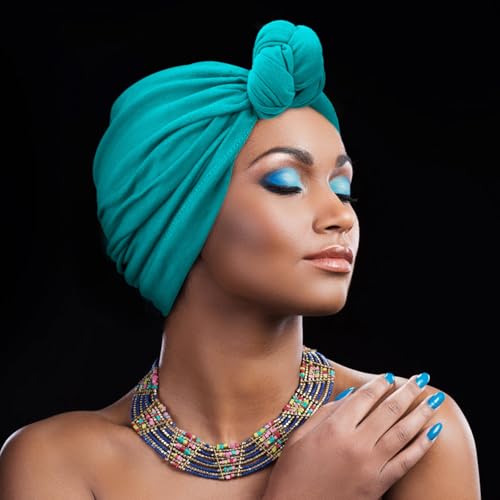 Image of DRESHOW 5 Pack Knotted Headwraps for Women African Turban Pre-Knotted Beanie Headwraps Hair Covers