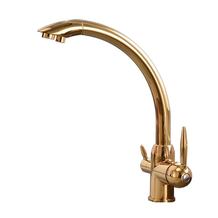 Grifo Cocina Fregadero de 3 Vías Grifo Cocina Osmosis Grifo Cocina con Osmosis Integrado Grifo de Cocina Fregadero 2 Mandos Giratorio 360 ° Oro